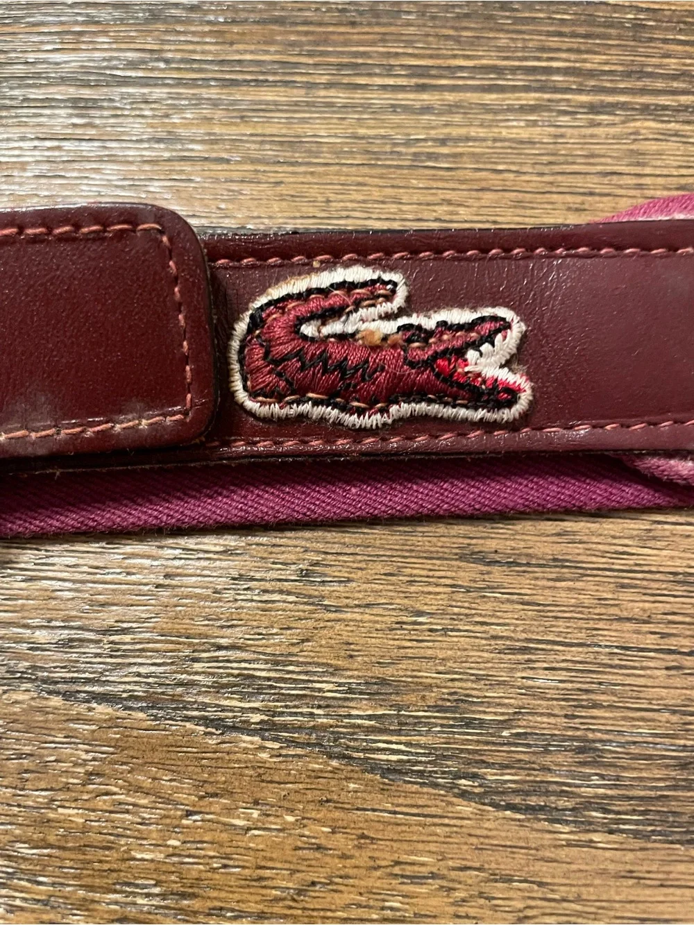 Vintage Lacoste Alligator Belt Men's Size 36/90 Brass Buckle Wine Khaki Stretch